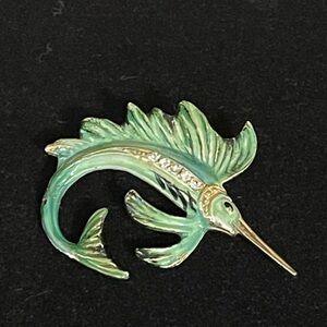 Enamel and rhinestone swordfish brooch vintage